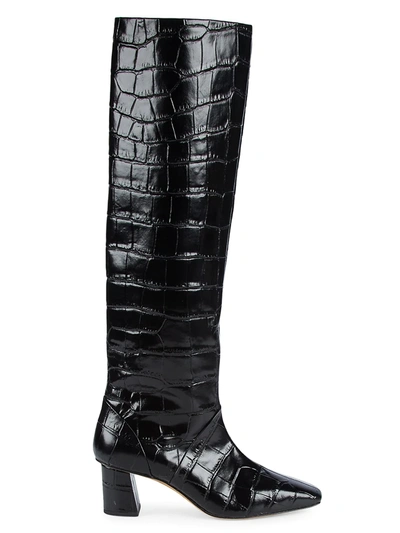 Shop 3.1 Phillip Lim / フィリップ リム Women's Tess Square-toe Tall Croc-embossed Leather Boots In Black
