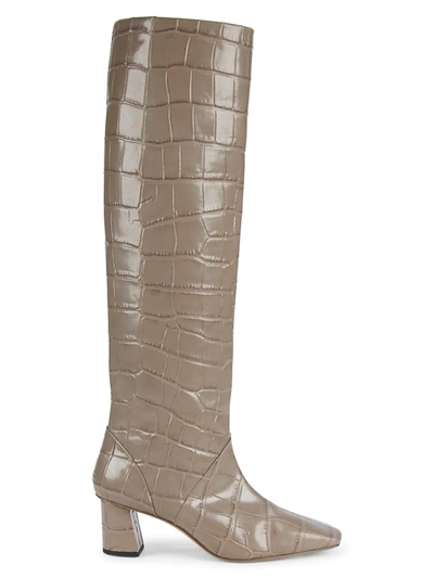 Shop 3.1 Phillip Lim / フィリップ リム Tess Square-toe Tall Croc-embossed Leather Boots In Taupe