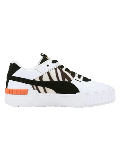 Shop Puma Cali Sport Wildcats Zebra-stripe Faux Pony Hair & Leather Platform Sneakers In White