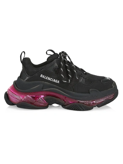 Shop Balenciaga Triple S Clear Sole Sneakers In Black Neon Pink
