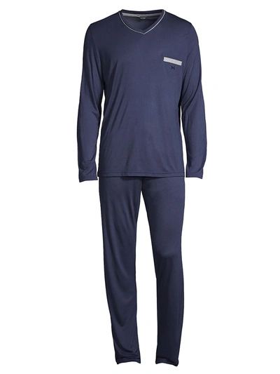Shop Hom Men's Relax 2-piece Jersey Pajamas In Navy