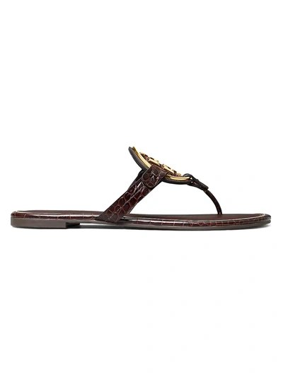 Shop Tory Burch Women's Miller Metal Croc-embossed Leather Thong Sandals In Coco Bark