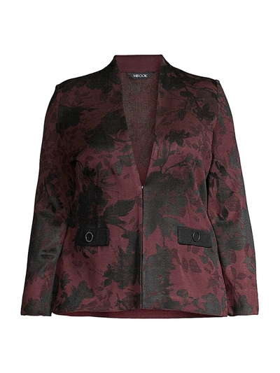 Shop Misook, Plus Size Women's Floral Jacquard Knit Jacket In Mahogany Black