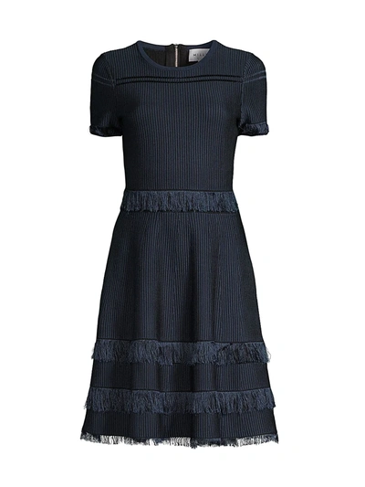 Shop Milly Fringe Short-sleeve Dress In Lapis Black