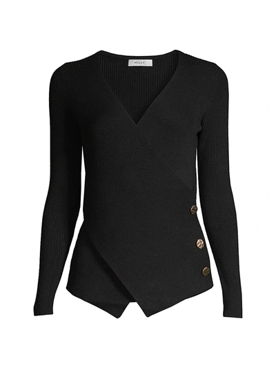 Shop Milly Crossfront Long-sleeve Knit Top In Black