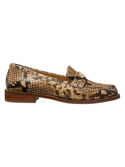 Shop Michael Michael Kors Finley Snakeskin-embossed Leather Loafers In Camel