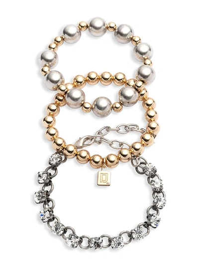Shop Dannijo Women's Brynn 3-piece Two-tone & Crystal Bangle Bracelet Set In Neutral
