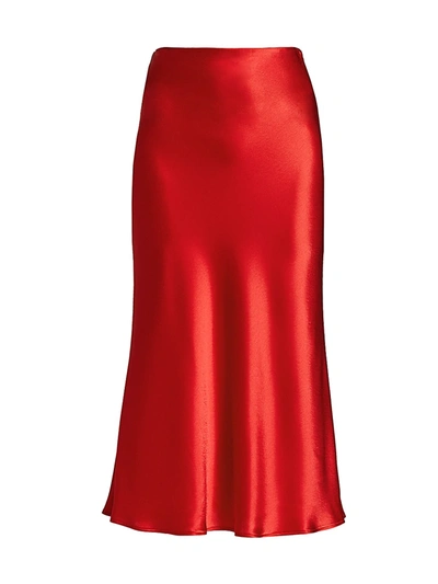 Shop Galvan Women's Valletta Satin Slip Skirt In Sunset Red