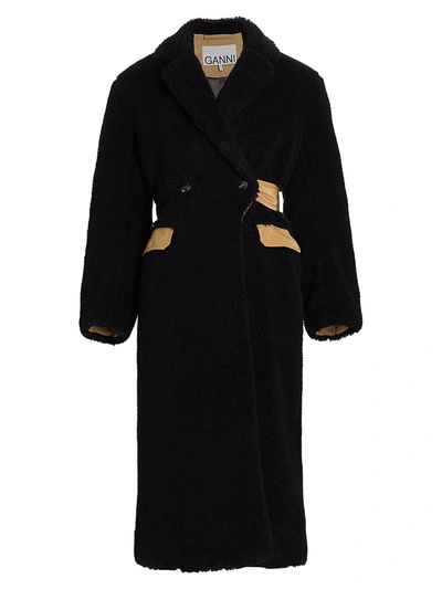 Shop Ganni Bi-color Teddy Coat In Phantom