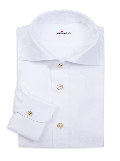 Shop Kiton Herringbone Dress Shirt In White