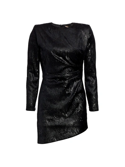 Shop Saint Laurent Women's Snakeskin-print Gathered Mini Dress In Black