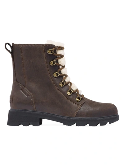 Shop Sorel Women's Lennox Shearling-lined Leather Combat Boots In Blackened
