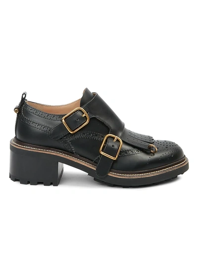 Shop Chloé Franne Monk-strap Leather Loafers In Black