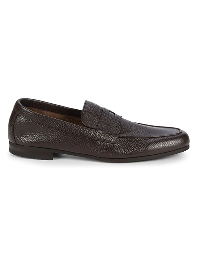 Shop John Lobb Men's Thorne Pebble-grained Leather Penny Loafers In Dark Brown