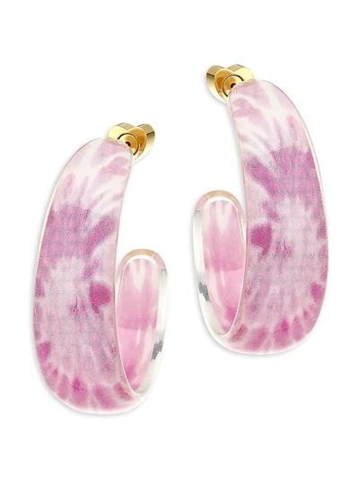 Shop Alison Lou 14k Goldplated & Lucite Tie-dye Tapered Jelly Hoop Earrings In Pink