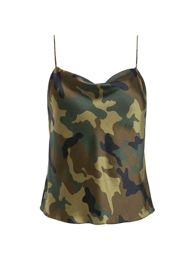 Shop Alice And Olivia Harmon Drapey Satin Camisole In Camo Girl