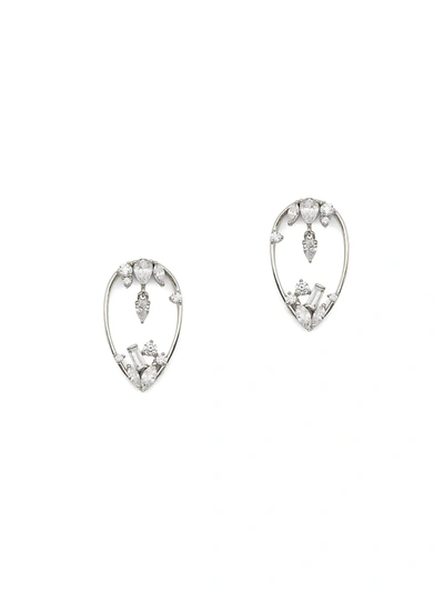 Shop Adriana Orsini Women's Rhodium-plated Silver & Mixed Cubic Zirconia Open Teardrop Earrings
