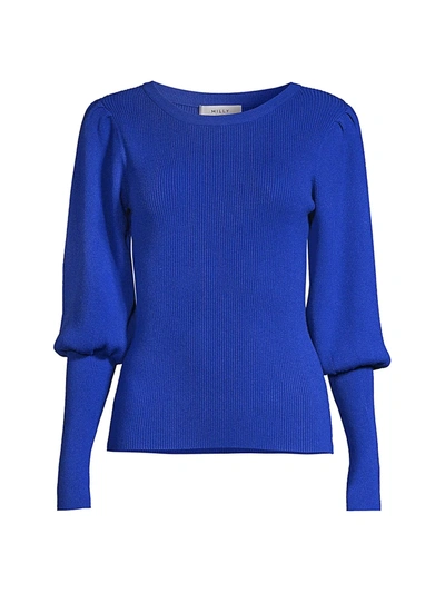 Shop Milly Women's Puff-sleeve Knit Sweater In Cobalt