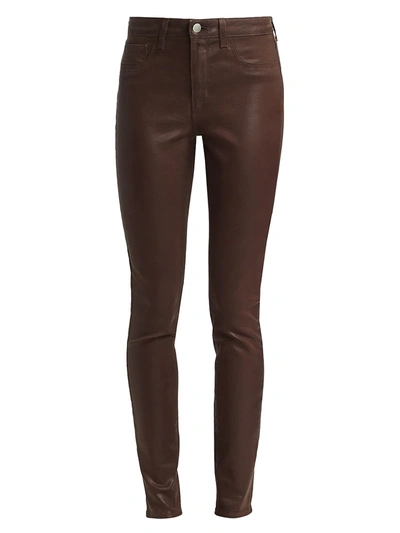 Shop L Agence Marguerite High-rise Skinny Coated Jeans In Cocoa Coated