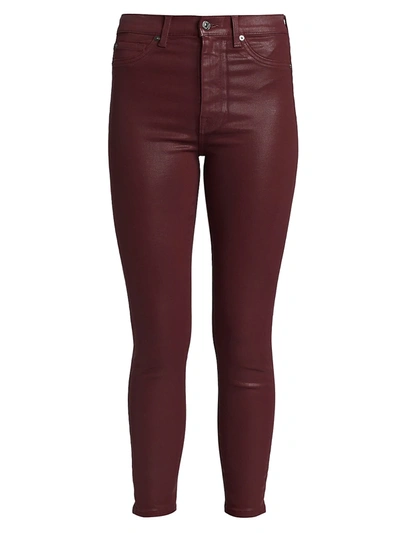 Shop 7 For All Mankind High-waisted Ankle Skinny Coated Jeans In Coated Merlot