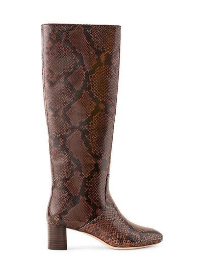 Shop Loeffler Randall Gia Tall Snakeskin-embossed Leather Boots In Mocha