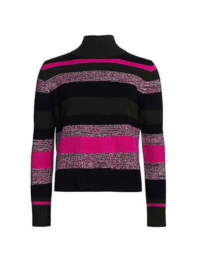 Shop Akris Punto Striped Wool & Cashmere Turtleneck Knit Sweater In Neo Pink Bamboo Multi