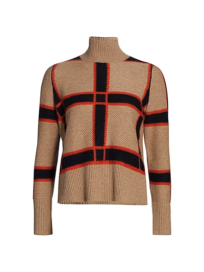 Shop Akris Punto Plaid Wool-blend Knit Turtleneck Sweater In Tatami Black Begonia
