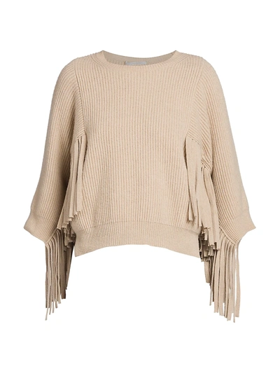 Shop Stella Mccartney Women's Fringed Cashmere & Wool Batwing Ribbed Sweater In Oat