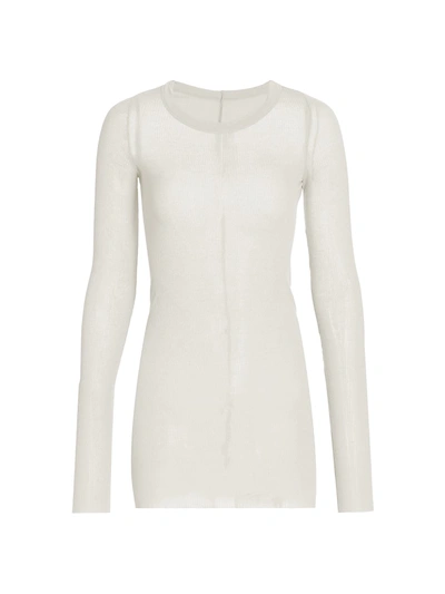 Shop Rick Owens Long-sleeve Ribbed Stretch Silk T-shirt In Chalk White