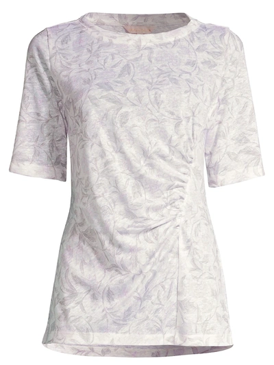Shop Rebecca Taylor Women's Zadie Floral Linen T-shirt In Snow Combo