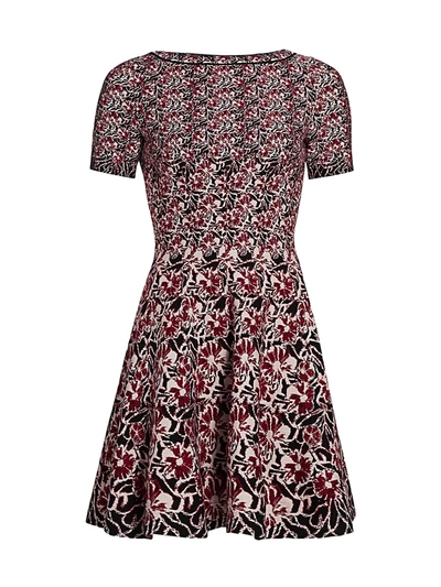 Shop Alaïa Women's Floral Knit Stretch-wool Fit-&-flare Dress In Rouge