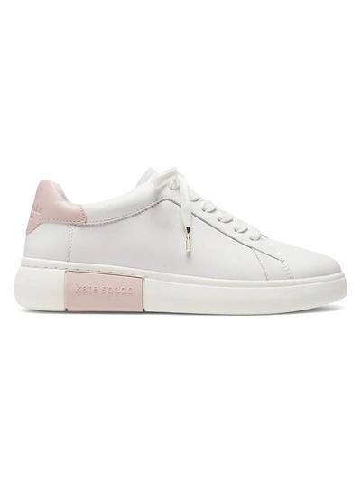Shop Kate Spade Lift Leather Sneakers In Optic White Tutu Pink