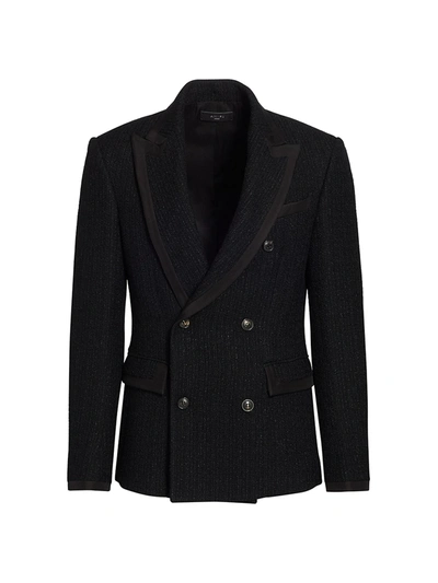 Shop Amiri Men's Boucle Double Breasted Blazer In Black