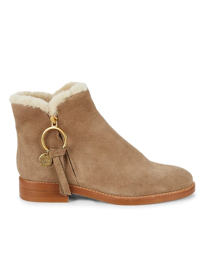 Shop See By Chloé Women's Louise Shearling-lined Suede Ankle Boots In Taupe