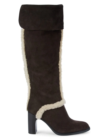 Shop See By Chloé Women's Annia Over-the-knee Shearling-trimmed Suede Boots In Grafite