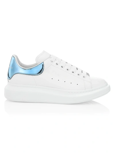 Shop Alexander Mcqueen Oversized Leather Platform Sneakers In White Ballroom Blue