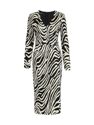 Shop Escada V-neck Jacquard Zebra-print Midi Dress In Black