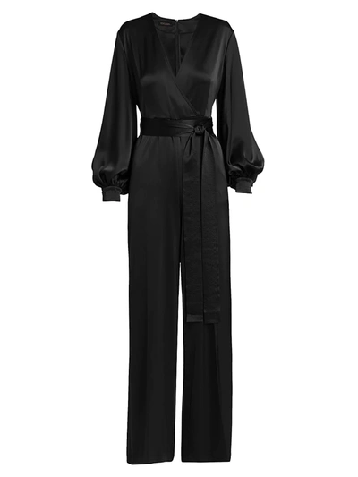 Shop Escada Slit-sleeve Satin Jumpsuit In Black
