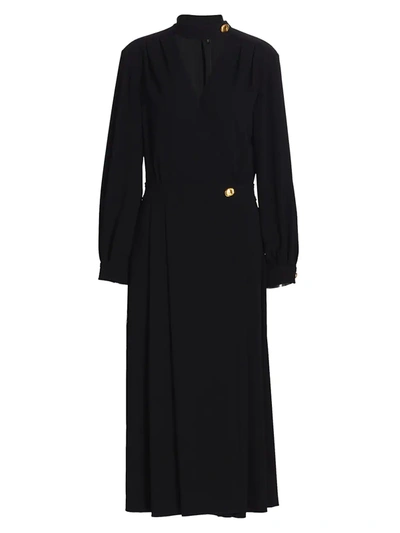Shop Escada V-neck Crepe Choker Wrap Midi Dress In Black