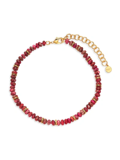 Shop Nest Women's 22k Yellow Goldplated & Magenta Jasper Beaded Choker Necklace In Pink