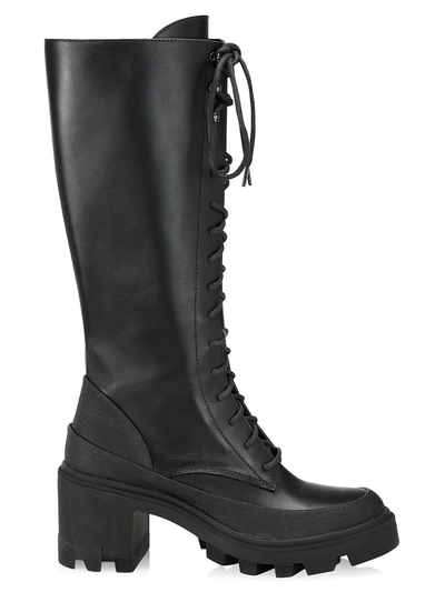 Shop Moncler Women's C Lug-sole Tall Leather Boots In Black