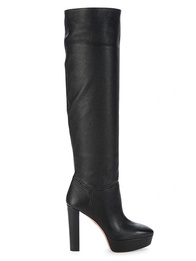 Shop Aquazzura Women's Chambord Knee-high Leather Platform Boots In Black