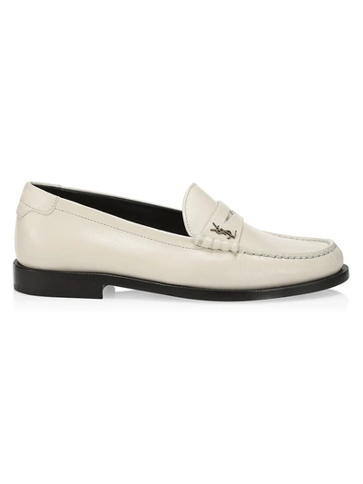 Shop Saint Laurent Women's Leather Loafers In Pearl