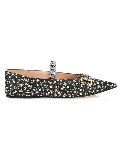 Shop Gucci Women's Liberty Of London Leather Flats In Black Rose