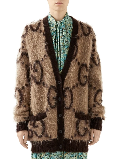 Shop Gucci Women's Reversible Gg Wool Blend Cardigan In Beige Mix