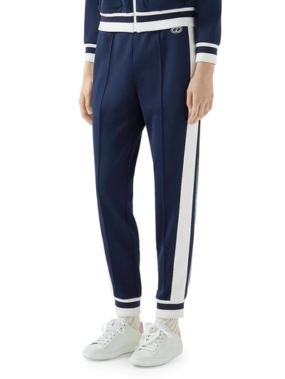 Shop Gucci Women's Jersey Piquet Jogging Pants In Blue White