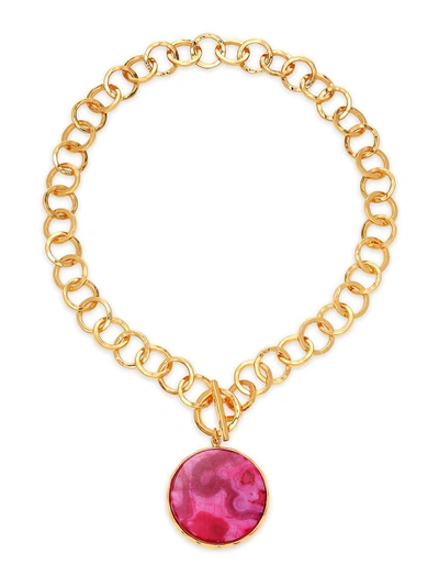 Shop Nest Women's 22k Goldplated & Magenta Agate Pendant Hammered Link Necklace - Pink