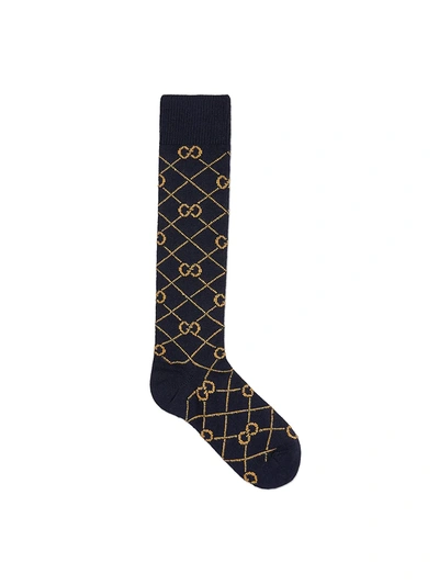 Shop Gucci Men's Gg Wool Knee-length Socks In Sapphire Beige