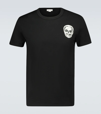 Shop Alexander Mcqueen Skull Embroidered Cotton T-shirt In Black