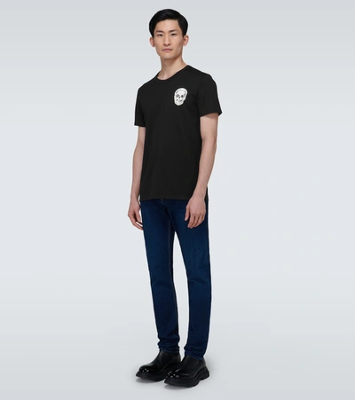 Shop Alexander Mcqueen Skull Embroidered Cotton T-shirt In Black